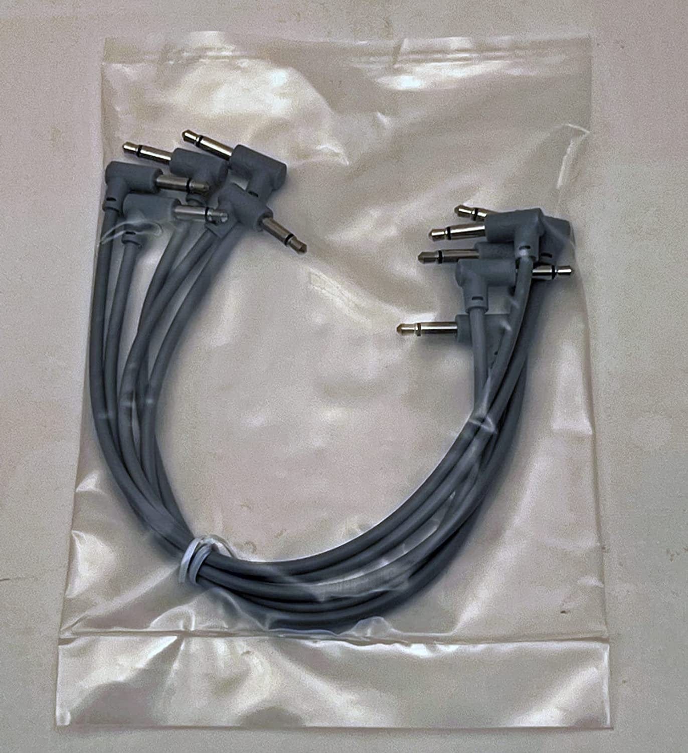 Luigis Modular M-PAR Right Angled Eurorack Patch Cables - Package of 5 Gray Cables, 8" (20 cm)