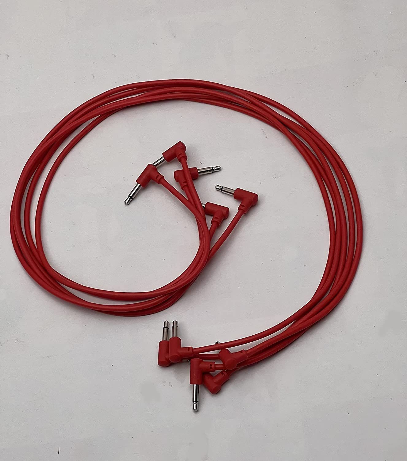 Luigis Modular M-PAR Right Angled Eurorack Patch Cables - Package of 5 Red Cables, 24 (60 cm)
