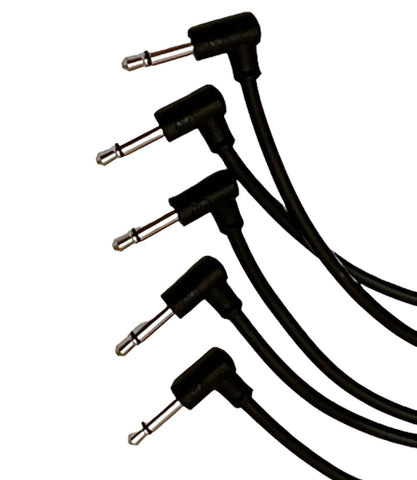 Luigis Modular M-PAR Right Angled Eurorack Patch Cables - Package of 5 Black Cables, 18" (45 cm)