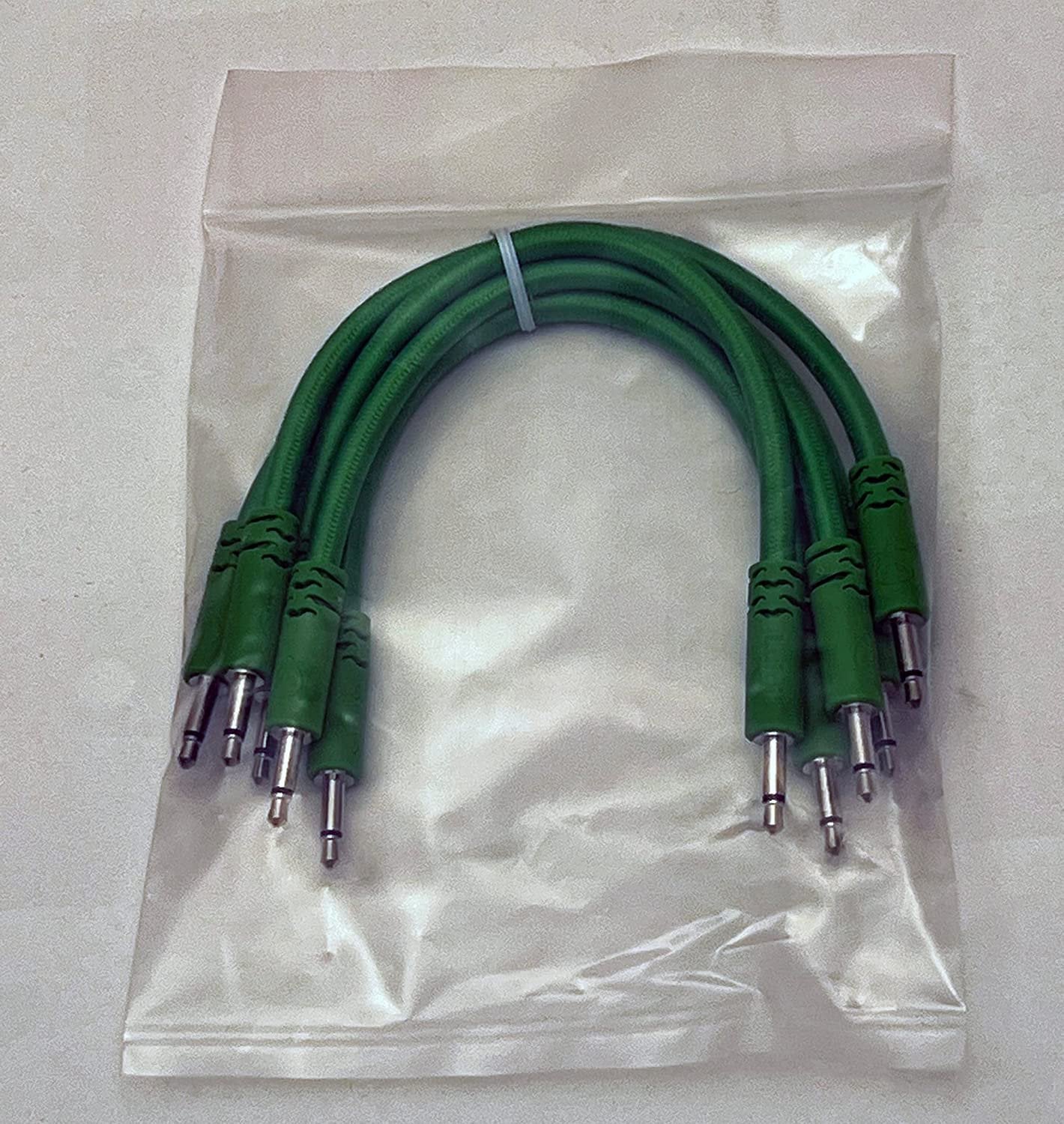 Luigis Modular Bucatini Braided Eurorack Patch Cables - Package of 5 Green Cables, 6" (15 cm)
