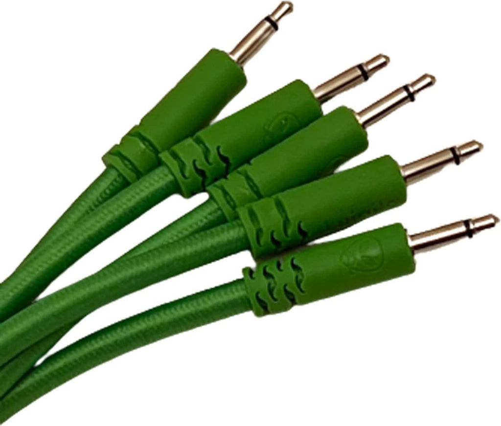 Luigis Modular Bucatini Braided Eurorack Patch Cables - Package of 5 Green Cables, 6" (15 cm)