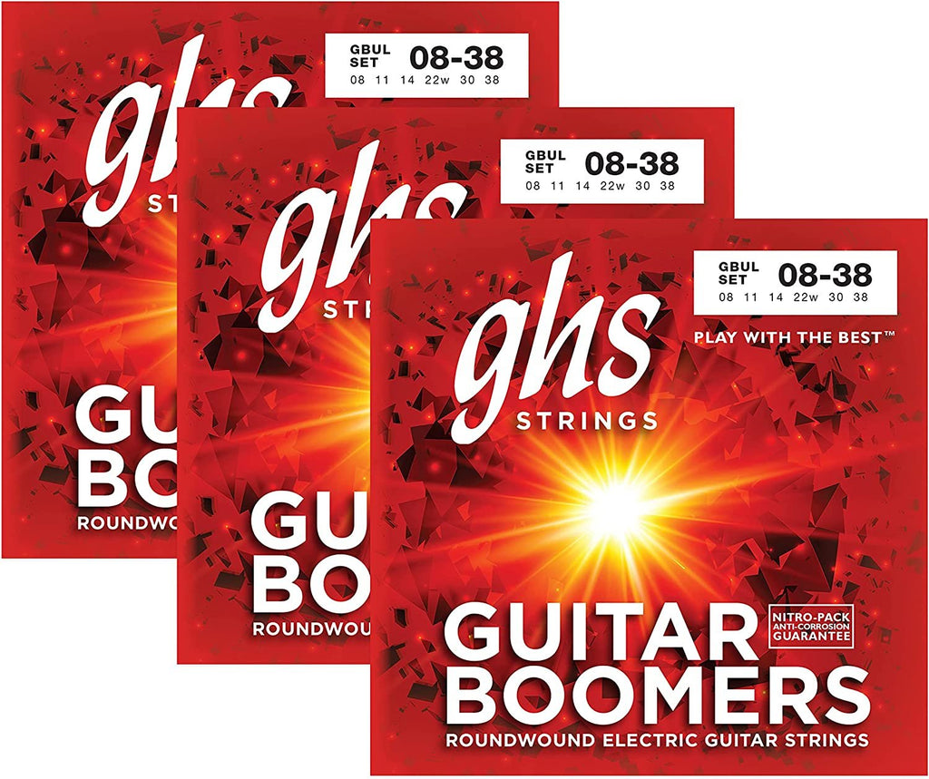 GHS STRINGS - GUITAR BOOMERS - GBUL-3 SET (3 SETS OF GBUL) - ULTRA LIGHT - 008-038 - ELECTRIC GUITAR STRINGS