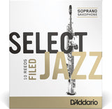 D'Addario Select Jazz Soprano Sax Reeds, Filed, Strength 2 Strength Soft, 10-pack